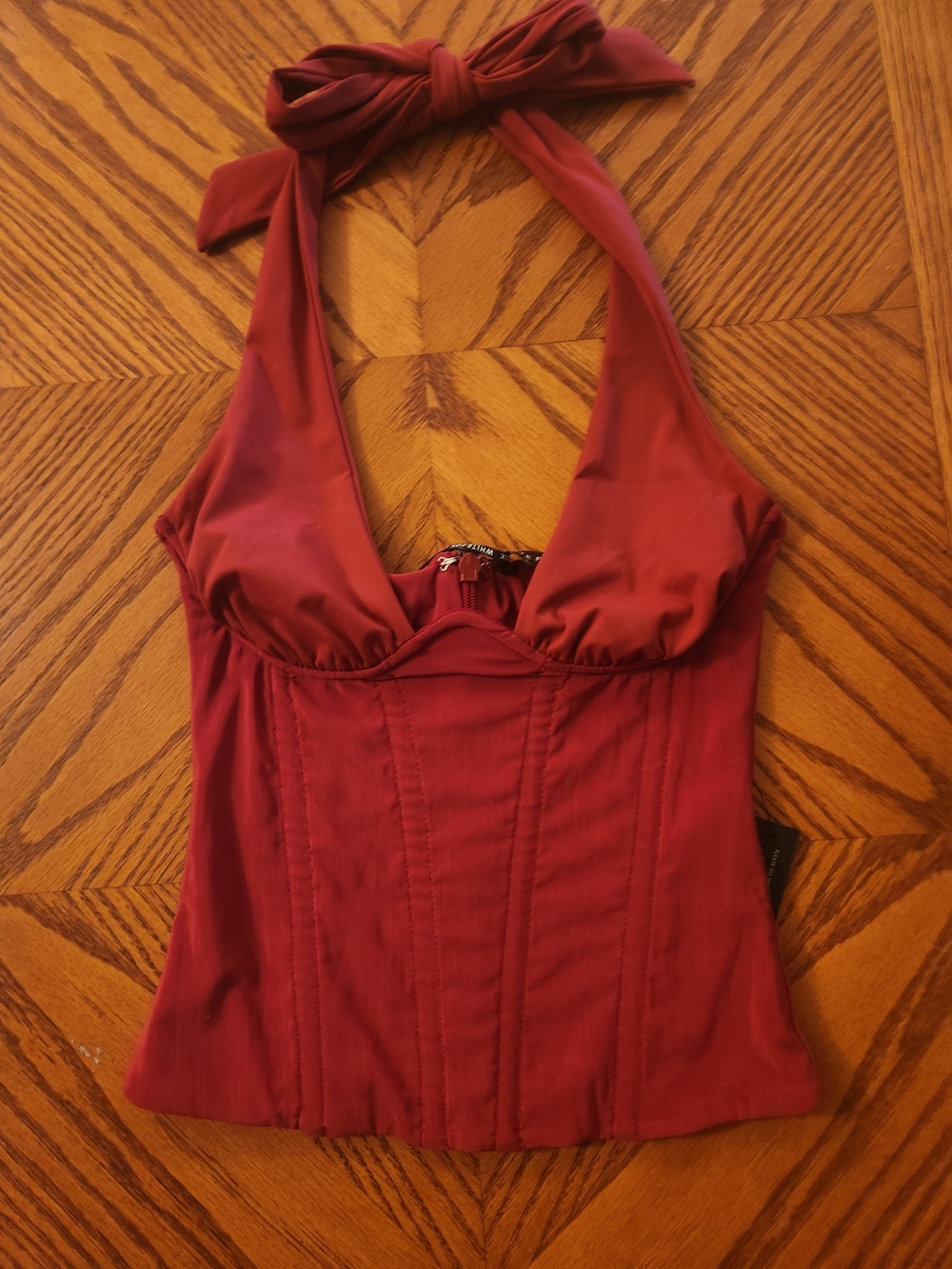 White Fox Boutique Wine Red Halter Corset-Style Camisole